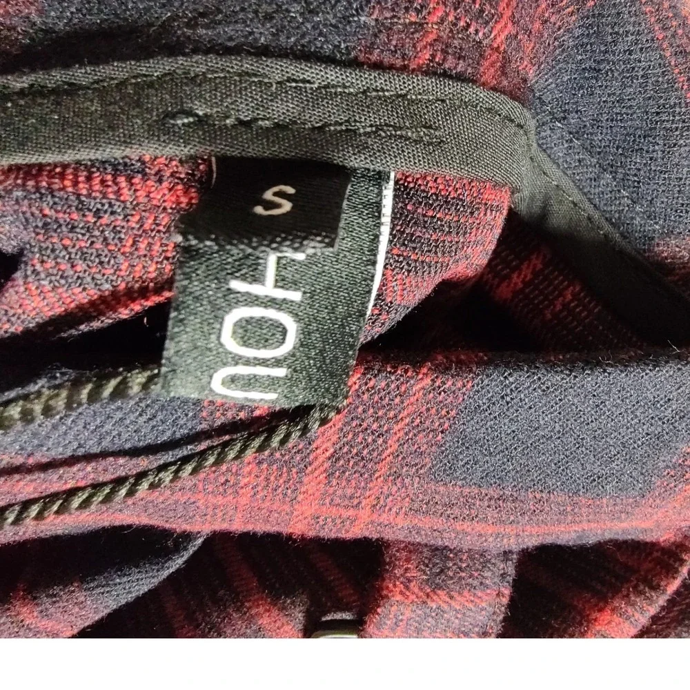 Chouyatou Red‎ Black Plaid Pleated Mini Skirt Punk Gothic Harness Straps Small